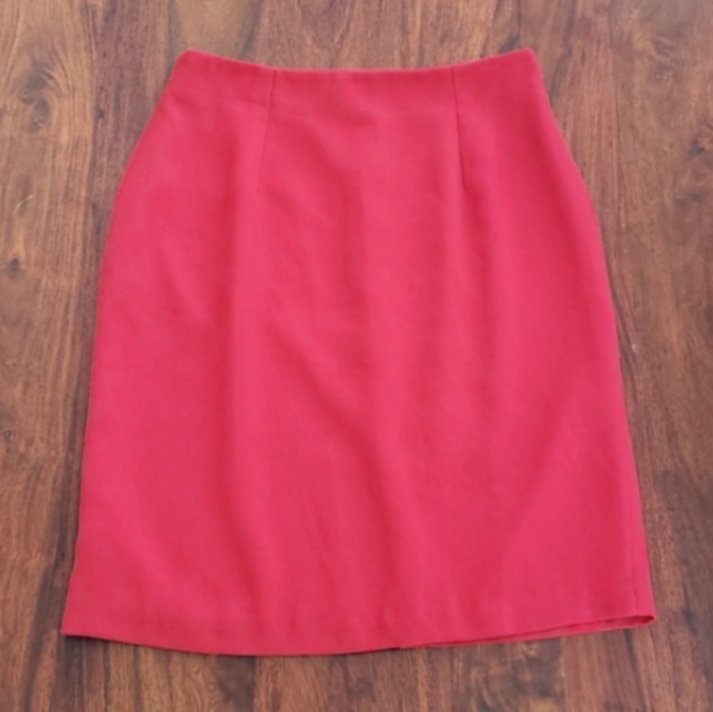 Y2K HALSTON LIFESTYLE Red Pencil Skirt MEDIUM Minimalist Work Holiday Midi - Picture 3 of 16